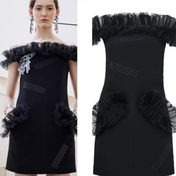CHRISTOPHER KANE Off-Shoulder Ruffle BLACK Mini Dress - Picture 2 of 16